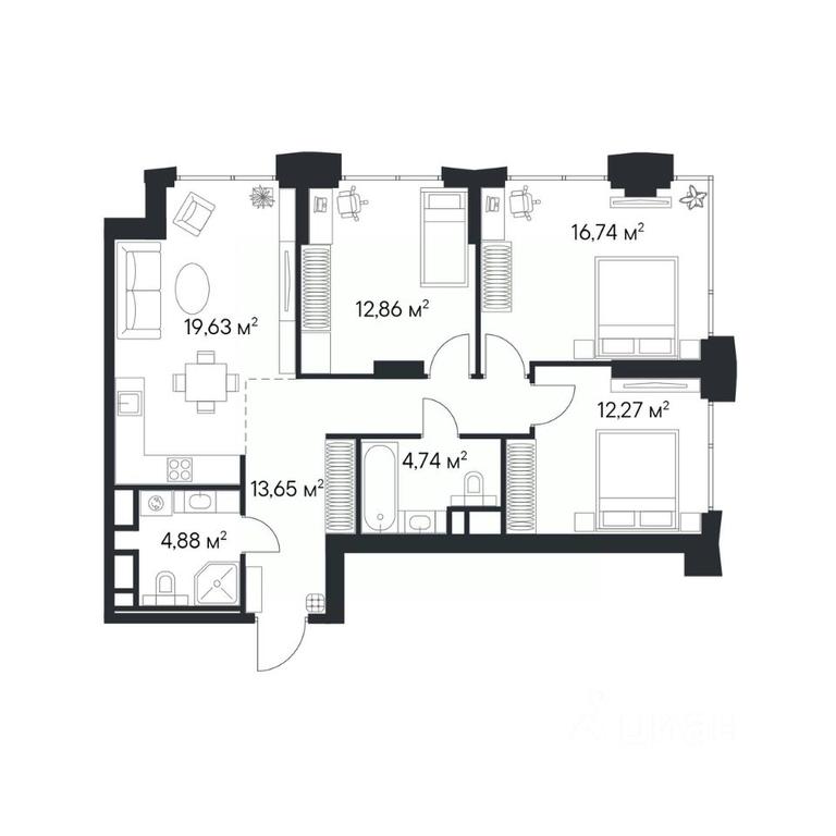 2-BD Apartment Sale, 82.9 sq. m. at 1-y Nagatinskiy, Nagatinskaya Street, Moscow, Russia #2