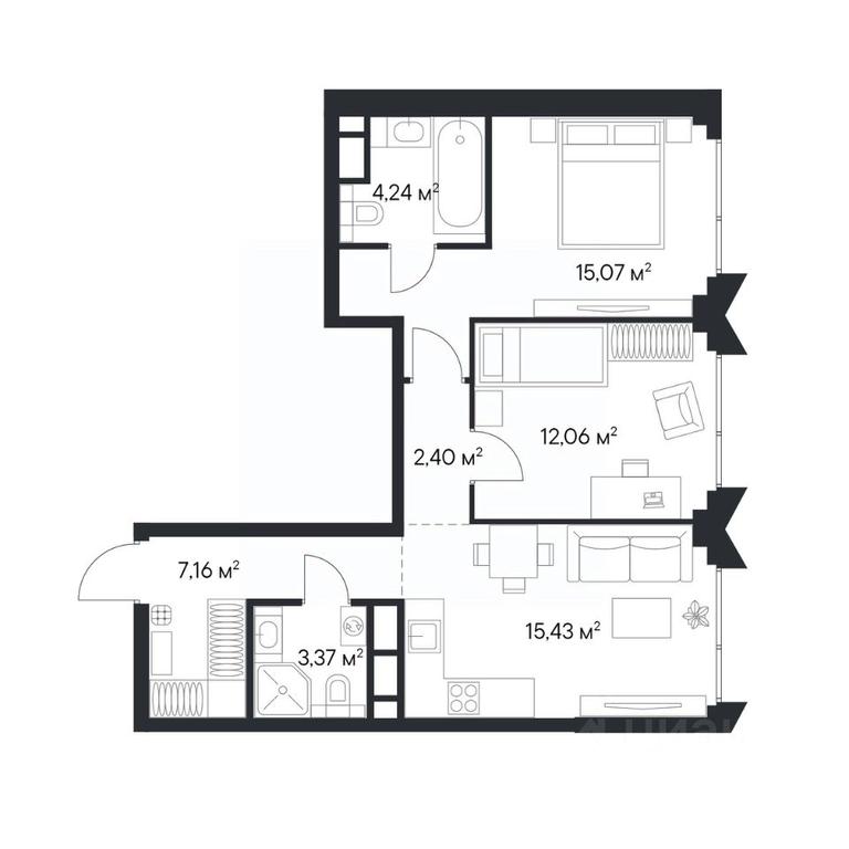 1-BD Apartment Sale, 59.77平方米 at 1-y Nagatinskiy, Nagatinskaya Street, Moscow, Russia #2 1-BD Apartment Sale, 59.77平方米 at 1-y Nagatinskiy, Nagatinskaya Street, Moscow, Russia #2