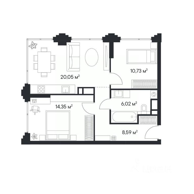 1-BD Apartment Sale, 59.74平方米 at 1-y Nagatinskiy, Nagatinskaya Street, Moscow, Russia #2 1-BD Apartment Sale, 59.74平方米 at 1-y Nagatinskiy, Nagatinskaya Street, Moscow, Russia #2