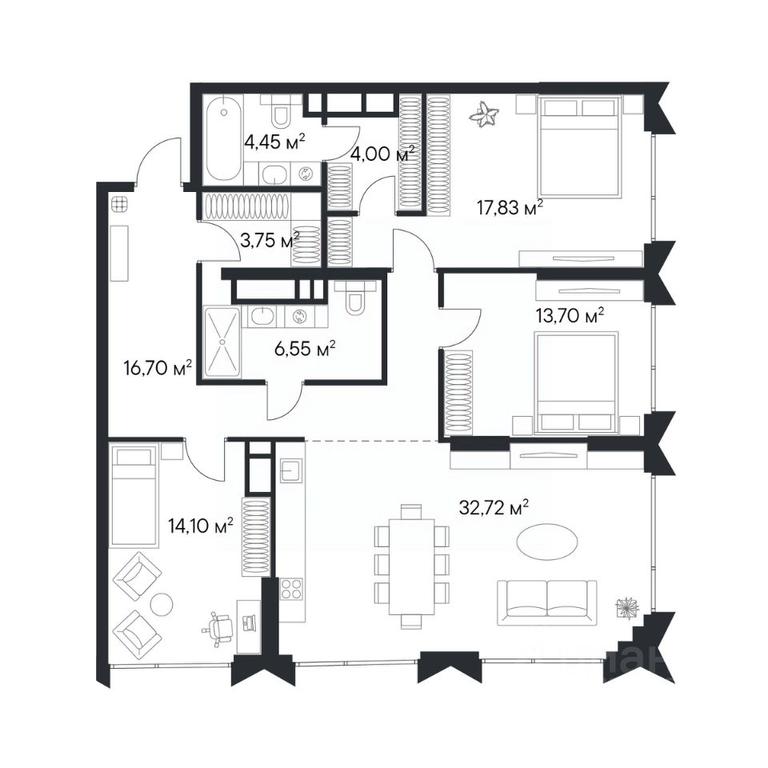 2-BD Apartment Sale, 113.8 sq. m. at 1-y Nagatinskiy, Nagatinskaya Street, Moscow, Russia #2