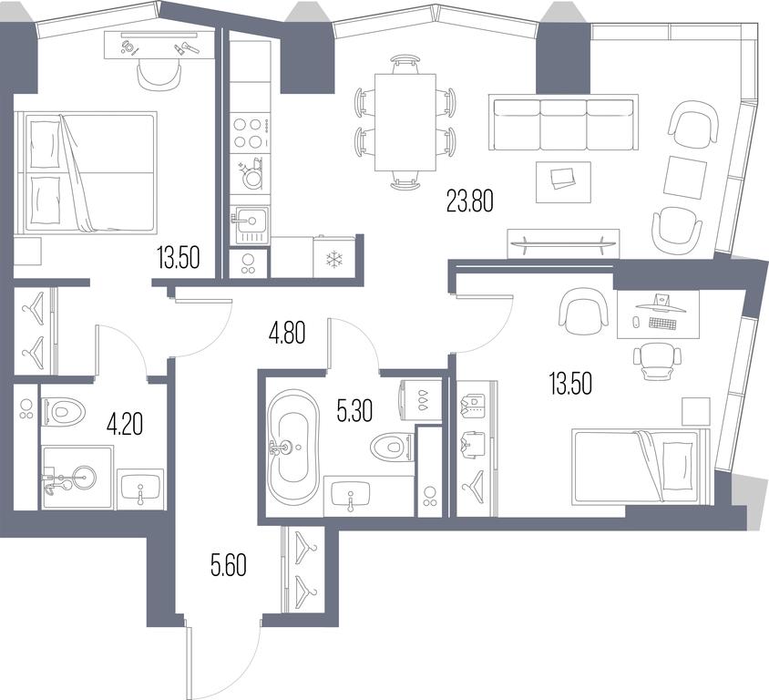 2-BD Apartment Sale, 70.7平方米 at Severny Port, Leningradskoye Highway, Moscow, Russia #1