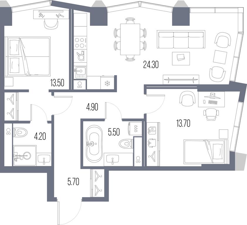 2-BD Apartment Sale, 71.8 sq. m. at Severny Port, Leningradskoye Highway, Moscow, Russia #1