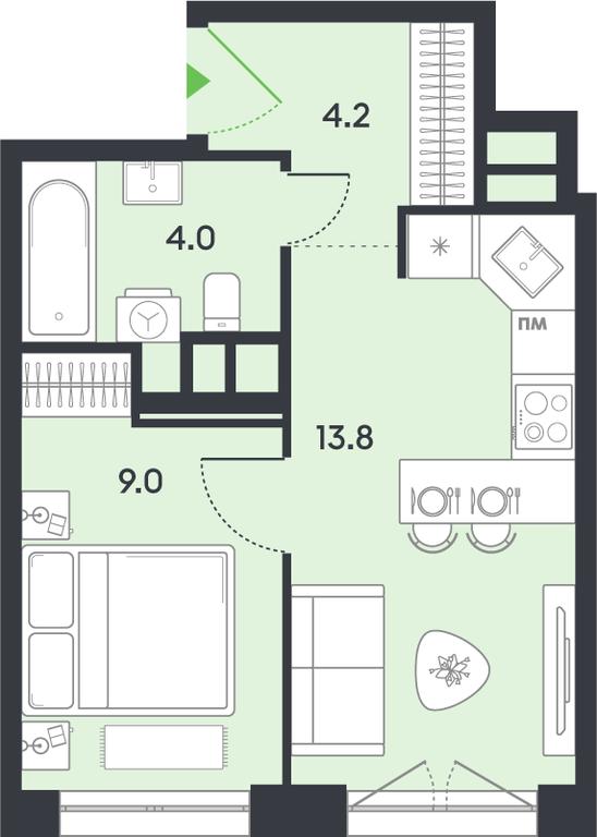 1-BD Apartment Sale, 31 sq. m. at balance, Ryazansky Avenue, Moscow, Russia #1