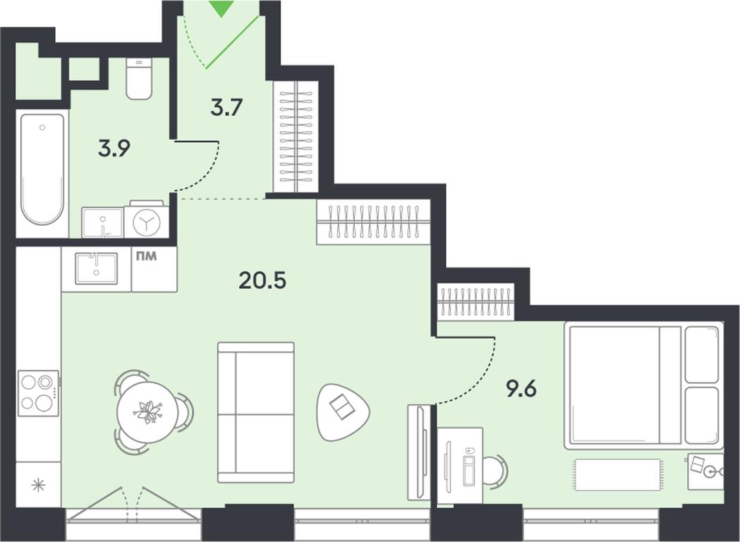 1-BD Apartment Sale, 37.7 sq. m. at balance, Ryazansky Avenue, Moscow, Russia #1
