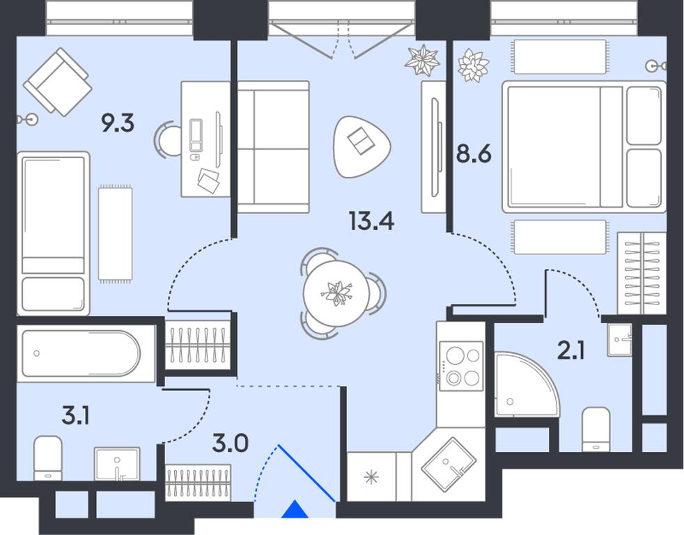 2-BD Apartment Sale, 39.5 sq. m. at balance, Ryazansky Avenue, Moscow, Russia #1