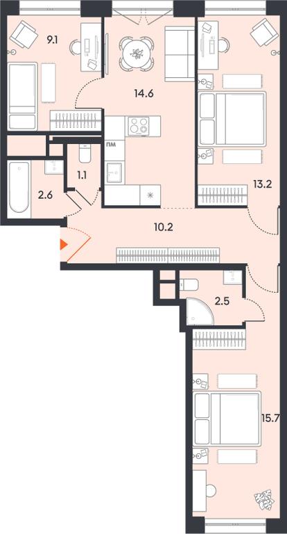 3-BD Apartment Sale, 69 sq. m. at balance, Ryazansky Avenue, Moscow, Russia #1