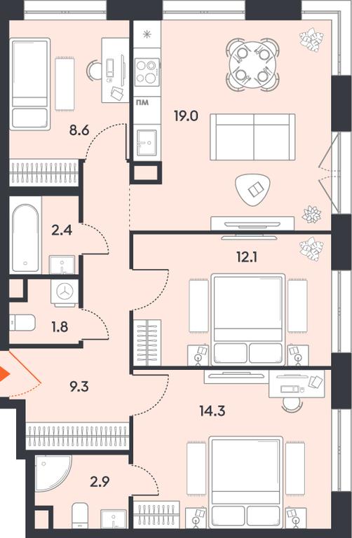 3-BD Apartment Sale, 70.4 sq. m. at balance, Ryazansky Avenue, Moscow, Russia #1 3-BD Apartment Sale, 70.4 sq. m. at balance, Ryazansky Avenue, Moscow, Russia #1