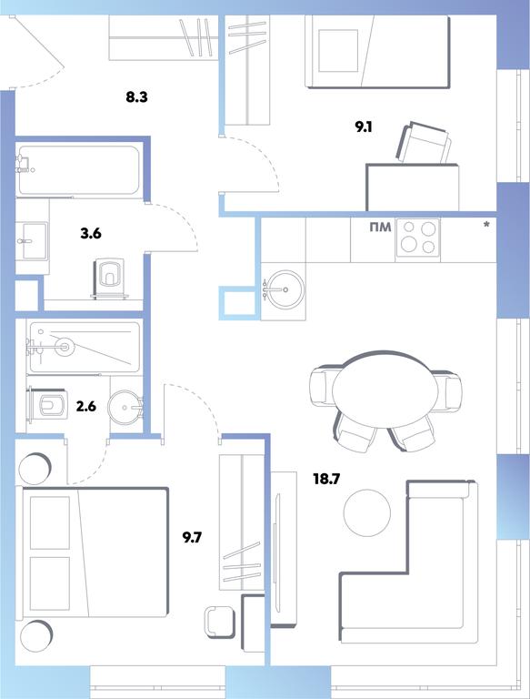2-BD Apartment Sale, 52 sq. m. at balance, Ryazansky Avenue, Moscow, Russia #1 2-BD Apartment Sale, 52 sq. m. at balance, Ryazansky Avenue, Moscow, Russia #1