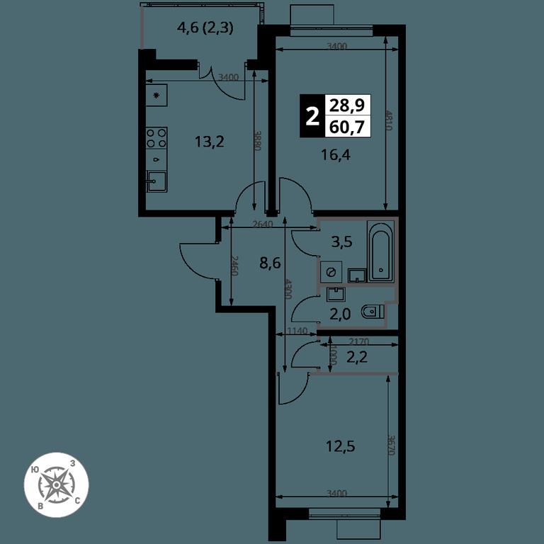 2-BD Apartment Sale, 60.7 sq. m. at Yzhnaya Bitsa, Yuzhnaya Bitsa Residential Complex, posyolok Bittsa, Leninskiy City District, Moscow Region, Russia #1 2-BD Apartment Sale, 60.7 sq. m. at Yzhnaya Bitsa, Yuzhnaya Bitsa Residential Complex, posyolok Bittsa, Leninskiy City District, Moscow Region, Russia #1