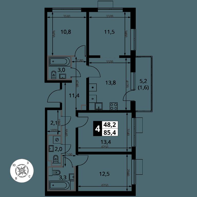 4-BD Apartment Sale, 85.4 sq. m. at Yzhnaya Bitsa, Yuzhnaya Bitsa Residential Complex, posyolok Bittsa, Leninskiy City District, Moscow Region, Russia #1