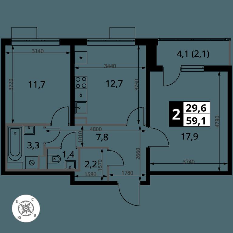 2-BD Apartment Sale, 59.1 sq. m. at Yzhnaya Bitsa, Yuzhnaya Bitsa Residential Complex, posyolok Bittsa, Leninskiy City District, Moscow Region, Russia #1 2-BD Apartment Sale, 59.1 sq. m. at Yzhnaya Bitsa, Yuzhnaya Bitsa Residential Complex, posyolok Bittsa, Leninskiy City District, Moscow Region, Russia #1