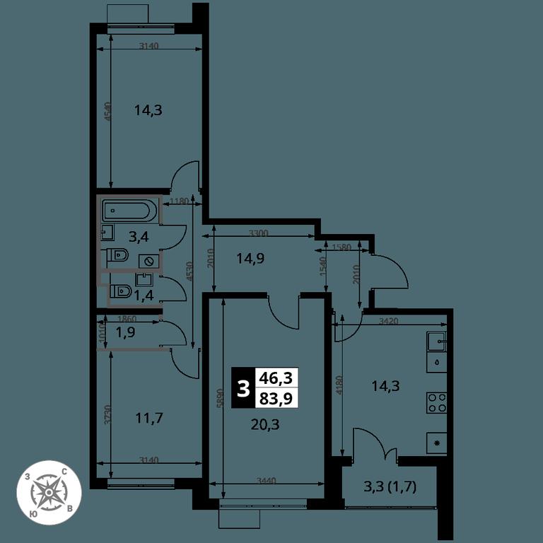 3-BD Apartment Sale, 83.9 sq. m. at Yzhnaya Bitsa, Yuzhnaya Bitsa Residential Complex, posyolok Bittsa, Leninskiy City District, Moscow Region, Russia #1 3-BD Apartment Sale, 83.9 sq. m. at Yzhnaya Bitsa, Yuzhnaya Bitsa Residential Complex, posyolok Bittsa, Leninskiy City District, Moscow Region, Russia #1