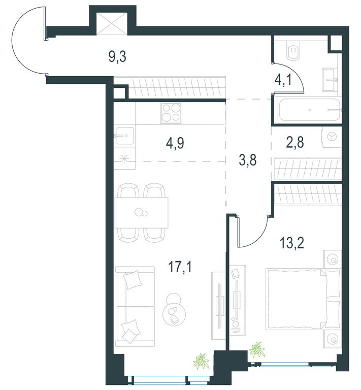 1-BD Apartment Sale, 55.2 sq. m. at Level Michurinskiy, Озёрная улица, вл1, Москва, Россия #1
