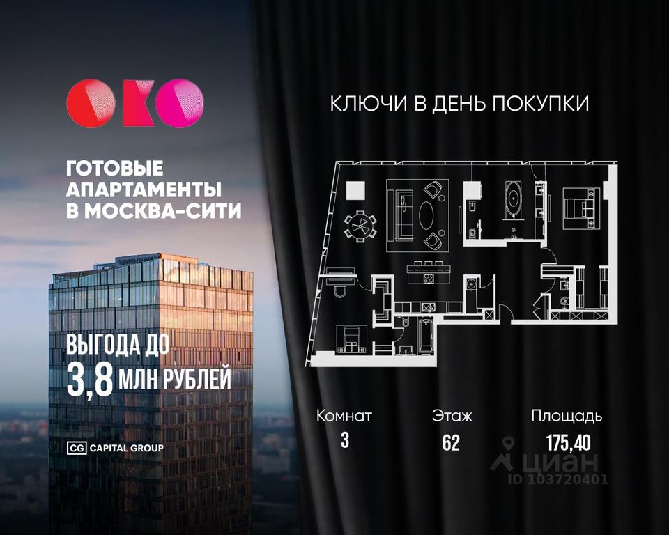 2-BD Apartment Sale, 175.4 sq. m. at MFK OKO, 1st Krasnogvardeysky Drive, 21с2, Moscow, Russia #1 2-BD Apartment Sale, 175.4 sq. m. at MFK OKO, 1st Krasnogvardeysky Drive, 21с2, Moscow, Russia #1