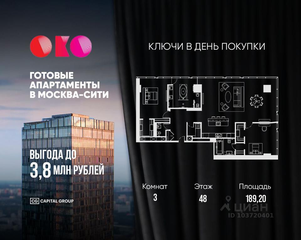 2-BD Apartment Sale, 189.2 sq. m. at MFK OKO, 1st Krasnogvardeysky Drive, 21с2, Moscow, Russia #1
