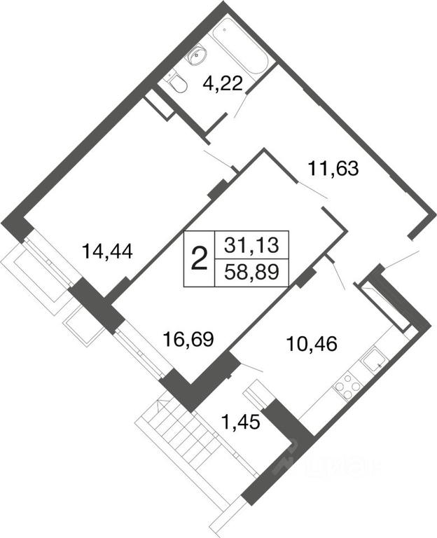 1-BD Apartment Sale, 58.89 sq. m. at Vremena goda, Proletarskaya ulitsa, Aprelevka, Naro-Fominskiy City District, Moscow Region, Russia #1