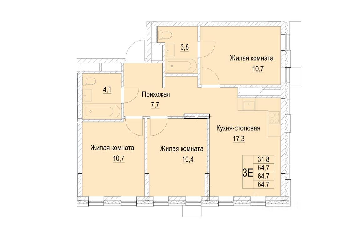 2-BD Apartment Sale, 64.7 sq. m. at Otradny, Pervomayskaya ulitsa, Mytischi, Moscow Region, Russia #1 2-BD Apartment Sale, 64.7 sq. m. at Otradny, Pervomayskaya ulitsa, Mytischi, Moscow Region, Russia #1