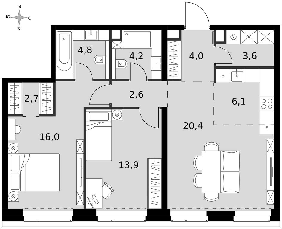 3-BD Apartment Sale, 78.3平方米 at Amber City, 3rd Khoroshyovsky Drive, 3А, Moscow, Russia #1