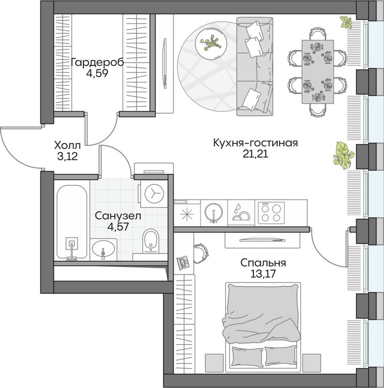 1-BD Apartment Sale, 45.56 sq. m. at Dom na naberezhnoy INSIDER (Insayder), Avtozavodskaya Street, Moscow, Russia #2