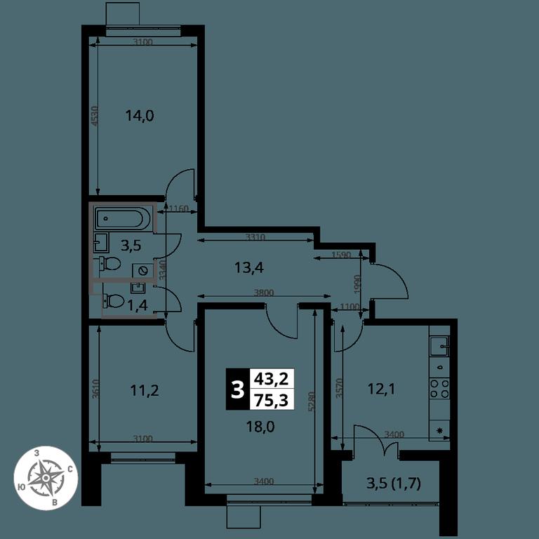 3-BD Apartment Sale, 75.3 sq. m. at Pervy Yuzhny, zhiloy kompleks Pervy Yuzhny, Leninskiy City District, Moscow Region, Russia #2 3-BD Apartment Sale, 75.3 sq. m. at Pervy Yuzhny, zhiloy kompleks Pervy Yuzhny, Leninskiy City District, Moscow Region, Russia #2