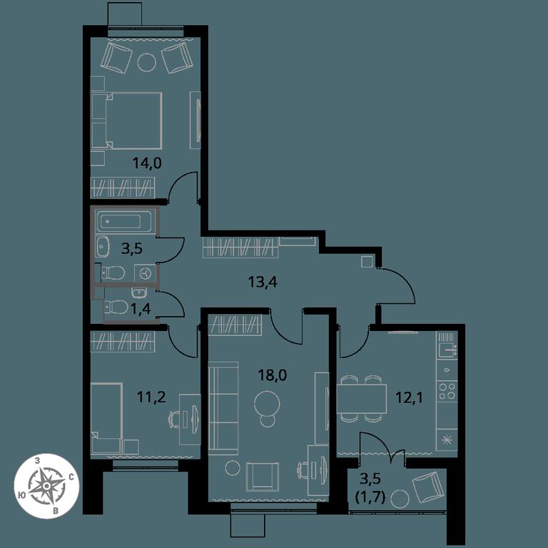 3-BD Apartment Sale, 75.3 sq. m. at Pervy Yuzhny, zhiloy kompleks Pervy Yuzhny, Leninskiy City District, Moscow Region, Russia #1 3-BD Apartment Sale, 75.3 sq. m. at Pervy Yuzhny, zhiloy kompleks Pervy Yuzhny, Leninskiy City District, Moscow Region, Russia #1