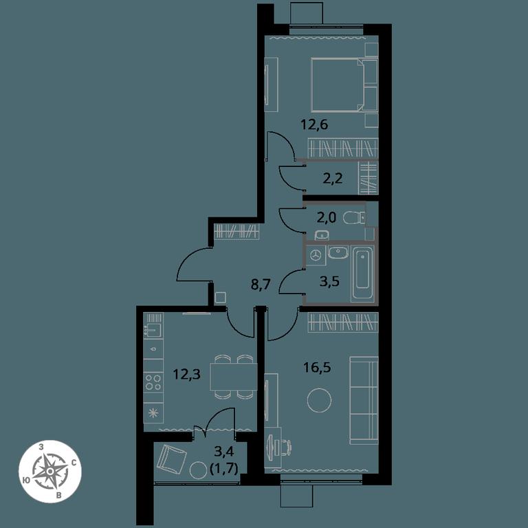 2-BD Apartment Sale, 59.5 sq. m. at Pervy Yuzhny, zhiloy kompleks Pervy Yuzhny, Leninskiy City District, Moscow Region, Russia #1 2-BD Apartment Sale, 59.5 sq. m. at Pervy Yuzhny, zhiloy kompleks Pervy Yuzhny, Leninskiy City District, Moscow Region, Russia #1