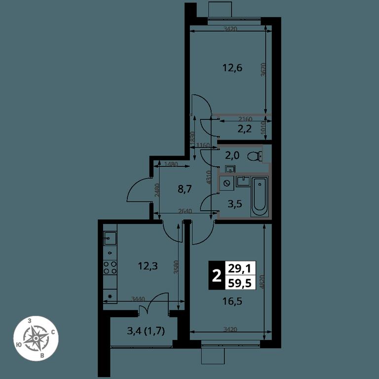 2-BD Apartment Sale, 59.5 sq. m. at Pervy Yuzhny, zhiloy kompleks Pervy Yuzhny, Leninskiy City District, Moscow Region, Russia #2 2-BD Apartment Sale, 59.5 sq. m. at Pervy Yuzhny, zhiloy kompleks Pervy Yuzhny, Leninskiy City District, Moscow Region, Russia #2