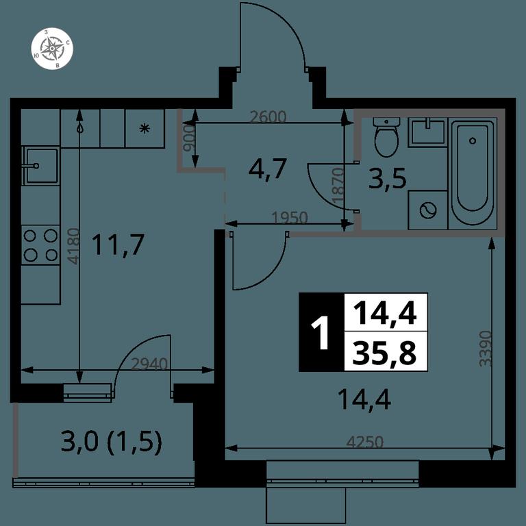 1-BD Apartment Sale, 35.8 sq. m. at Pervy Yuzhny, zhiloy kompleks Pervy Yuzhny, Leninskiy City District, Moscow Region, Russia #1