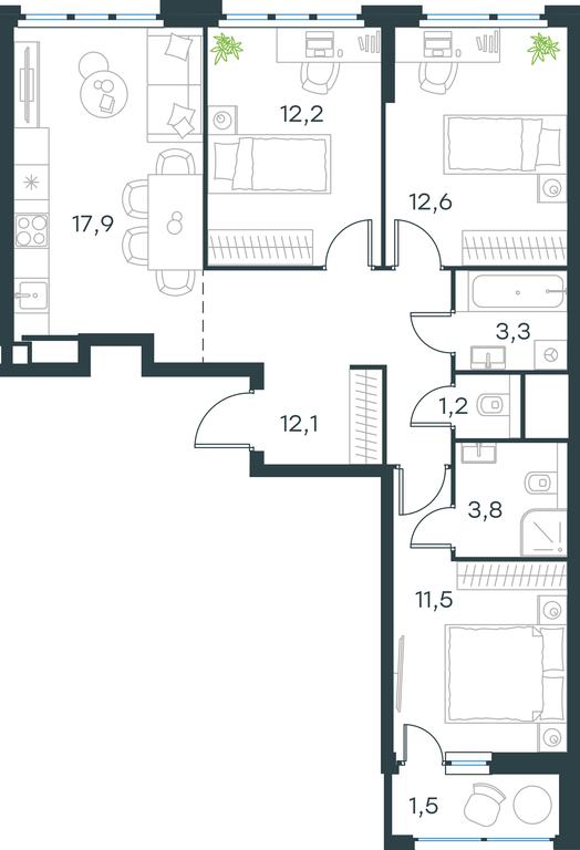 2-BD Apartment Sale, 76.1 sq. m. at Gorod V lesu, Gorod V Lesu Residential Complex, Village of Otradnoye, Krasnogorsk Urban District, Moscow Region, Russia #1