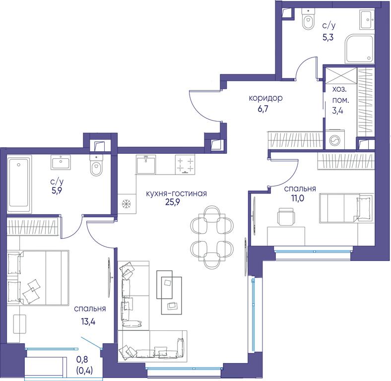 2-BD Apartment Sale, 72 sq. m. at Ostrov, Nizhnye Mnyovniki Street, 37Ас4, Moscow, Russia #1 2-BD Apartment Sale, 72 sq. m. at Ostrov, Nizhnye Mnyovniki Street, 37Ас4, Moscow, Russia #1