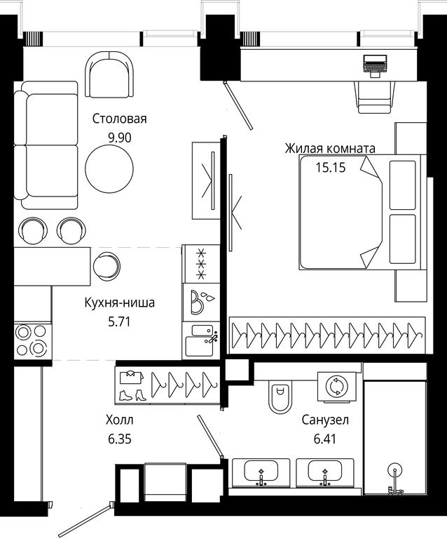 1-BD Apartment Sale, 43.44平方米 at Mod, 4th Maryinoy Roschi Street, 12с9, Moscow, Russia #1