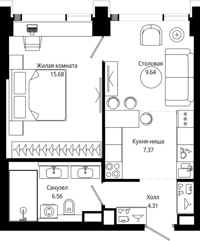 1-BD Apartment Sale, 43.5平方米 at Mod, 4th Maryinoy Roschi Street, 12с9, Moscow, Russia #1