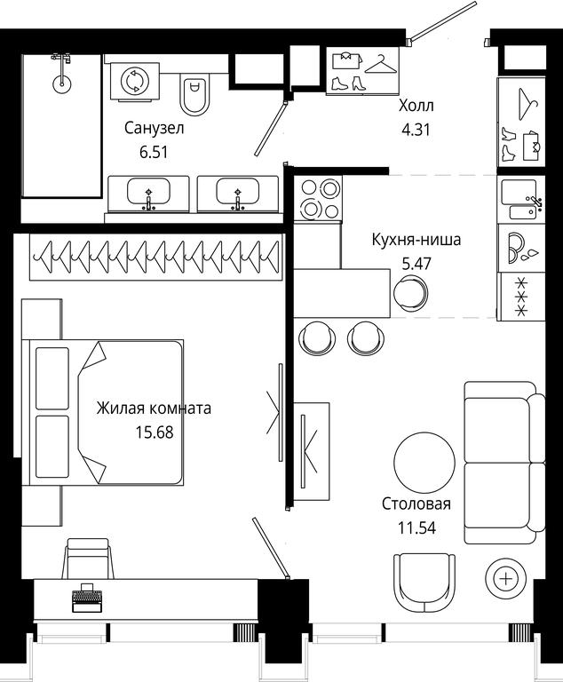 1-BD Apartment Sale, 43.46平方米 at Mod, 4th Maryinoy Roschi Street, 12с9, Moscow, Russia #1 1-BD Apartment Sale, 43.46平方米 at Mod, 4th Maryinoy Roschi Street, 12с9, Moscow, Russia #1