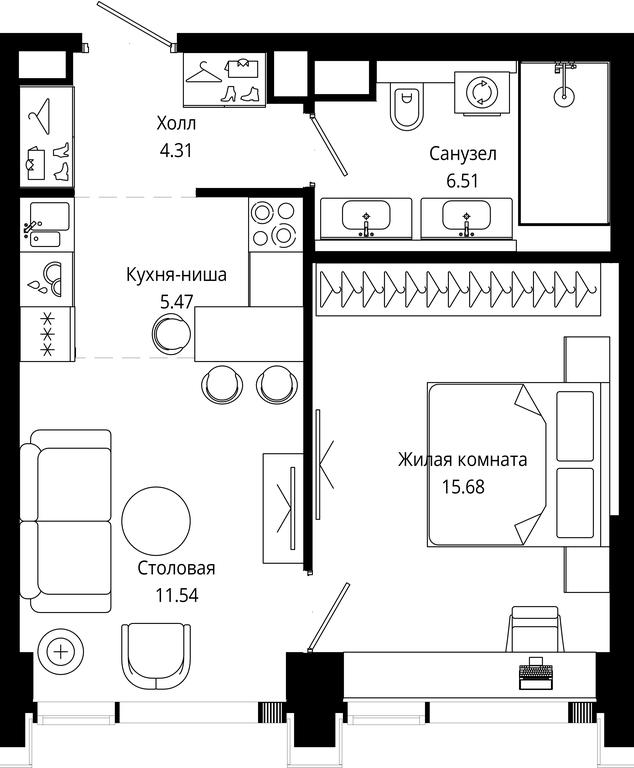 1-BD Apartment Sale, 43.46 sq. m. at Mod, 4th Maryinoy Roschi Street, 12с9, Moscow, Russia #1 1-BD Apartment Sale, 43.46 sq. m. at Mod, 4th Maryinoy Roschi Street, 12с9, Moscow, Russia #1