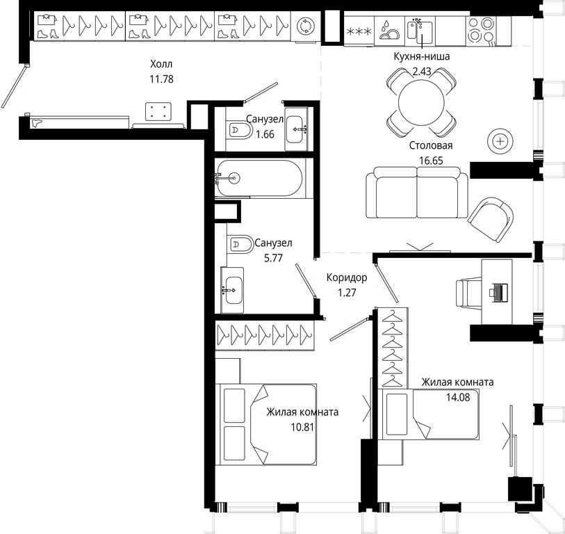 2-BD Apartment Sale, 64.43平方米 at Mod, 4th Maryinoy Roschi Street, 12с9, Moscow, Russia #1
