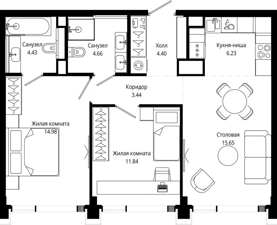 2-BD Apartment Sale, 66.71平方米 at Mod, 4th Maryinoy Roschi Street, 12с9, Moscow, Russia #1 2-BD Apartment Sale, 66.71平方米 at Mod, 4th Maryinoy Roschi Street, 12с9, Moscow, Russia #1