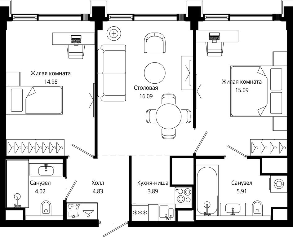 2-BD Apartment Sale, 65.7平方米 at Mod, 4th Maryinoy Roschi Street, 12с9, Moscow, Russia #1