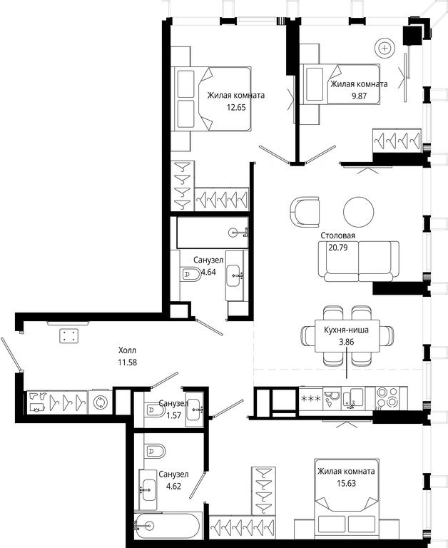 3-BD Apartment Sale, 85.2平方米 at Mod, 4th Maryinoy Roschi Street, 12с9, Moscow, Russia #1