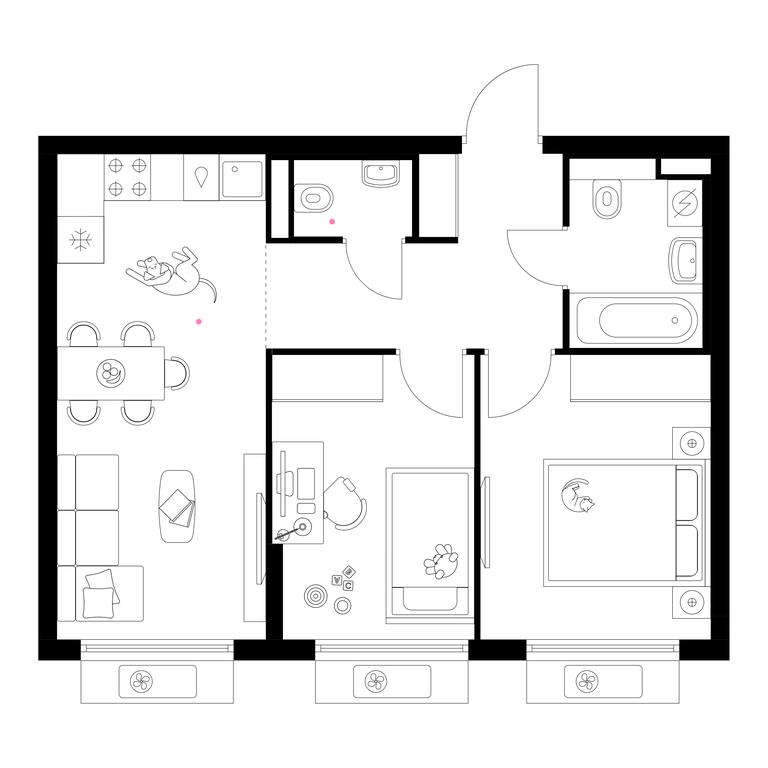 2-BD Apartment Sale, 49.1 sq. m. at Belaya Dacha Park, mikrorayon Parkovy, 1, Kotelniki, Moscow Region, Russia #1