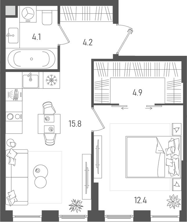 1-BD Apartment Sale, 41.4平方米 at Pave, 2nd Paveletsky Drive, Moscow, Russia #2