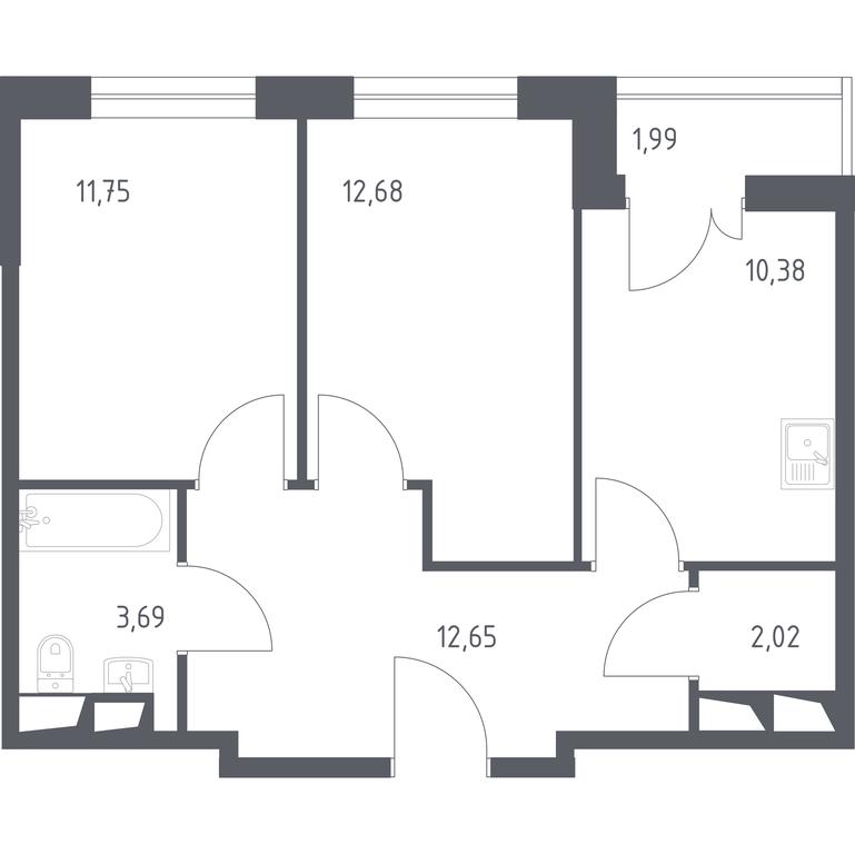 1-BD Apartment Sale, 53.8 sq. m. at Sputnik, Lipovoy Roschi Street, 1к4, derevnya Razdory, Odintsovskiy City District, Moscow Region, Russia #1