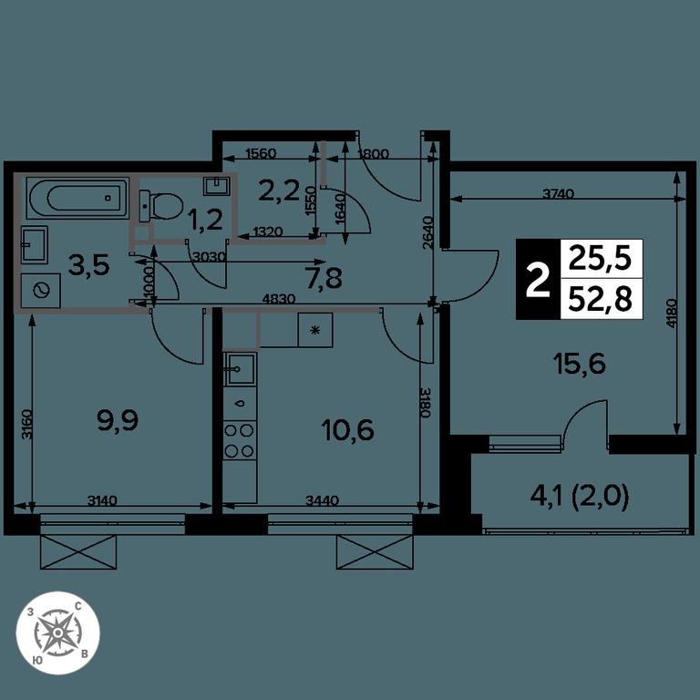 2-BD Apartment Sale, 53平方米 at Pervyi Leningradskiy, Pervy Leningradskiy Residential Complex, Moscow, Russia #2