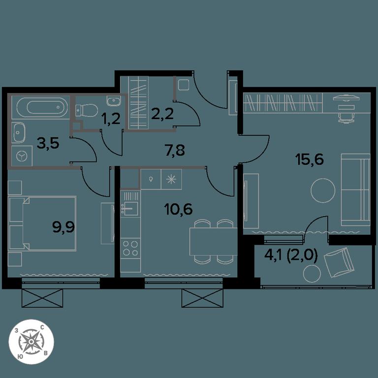 2-BD Apartment Sale, 53平方米 at Pervyi Leningradskiy, Pervy Leningradskiy Residential Complex, Moscow, Russia #1