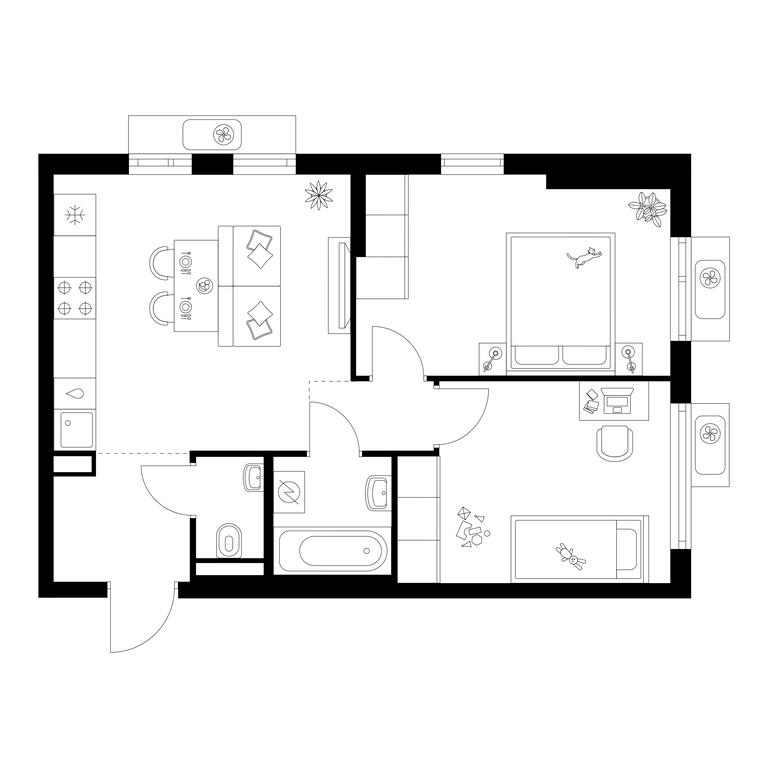 2-BD Apartment Sale, 49.4平方米 at Yaroslavskij kvartal, Yaroslavskiy Drive, 116, Korolyov, Moscow Region, Russia #1