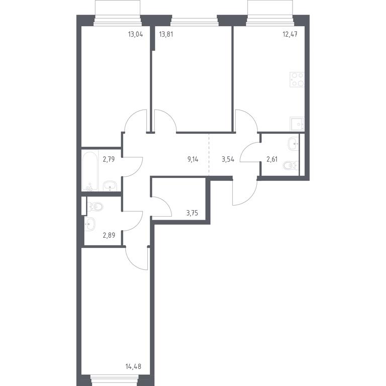 2-BD Apartment Sale, 78.52平方米 at Novoe Vnukovo, kvartal № 38, Kokoshkino Settlement, Moscow, Russia #1 2-BD Apartment Sale, 78.52平方米 at Novoe Vnukovo, kvartal № 38, Kokoshkino Settlement, Moscow, Russia #1