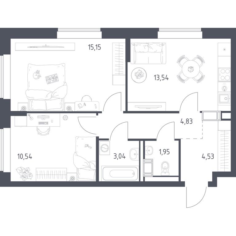 1-BD Apartment Sale, 53.3平方米 at Tomilino Park, 1-y kvartal, posyolok Zhilino-1, Lubertsy City District, Moscow Region, Russia #1 1-BD Apartment Sale, 53.3平方米 at Tomilino Park, 1-y kvartal, posyolok Zhilino-1, Lubertsy City District, Moscow Region, Russia #1