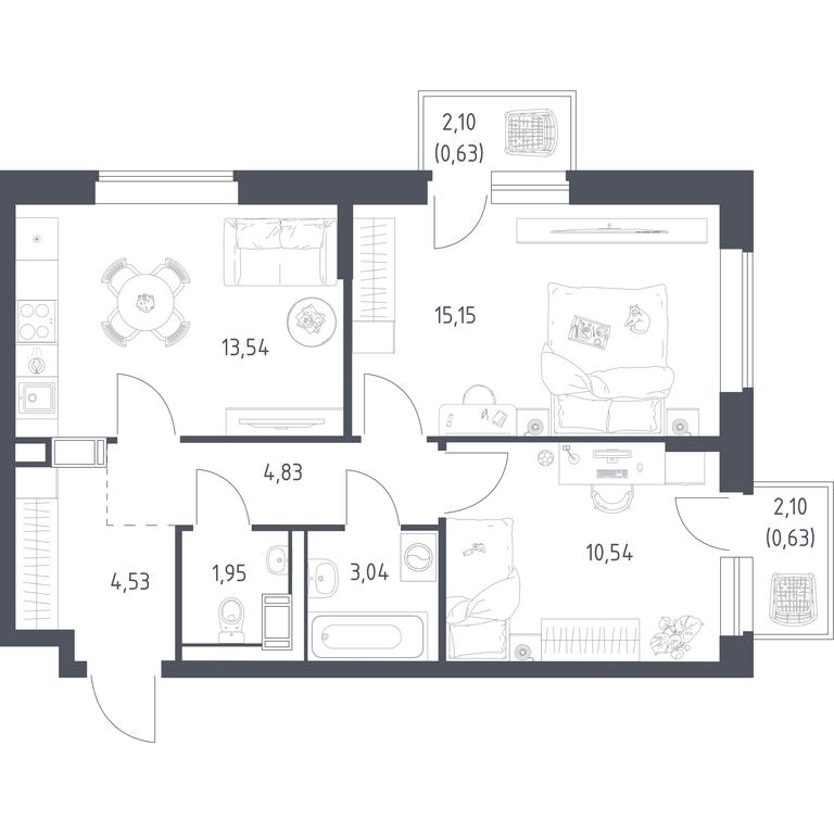 1-BD Apartment Sale, 54.8 sq. m. at Tomilino Park, 1-y kvartal, posyolok Zhilino-1, Lubertsy City District, Moscow Region, Russia #1 1-BD Apartment Sale, 54.8 sq. m. at Tomilino Park, 1-y kvartal, posyolok Zhilino-1, Lubertsy City District, Moscow Region, Russia #1