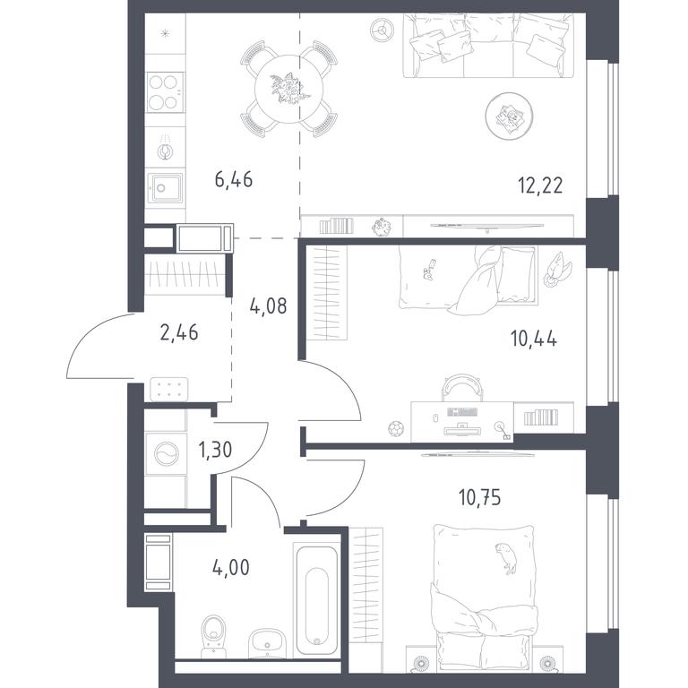 1-BD Apartment Sale, 51.2 sq. m. at Tomilino Park, 1-y kvartal, posyolok Zhilino-1, Lubertsy City District, Moscow Region, Russia #1