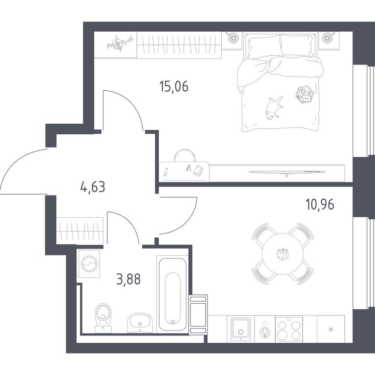 Apartment Sale, 34平方米 at Tomilino Park, 1-y kvartal, posyolok Zhilino-1, Lubertsy City District, Moscow Region, Russia #1