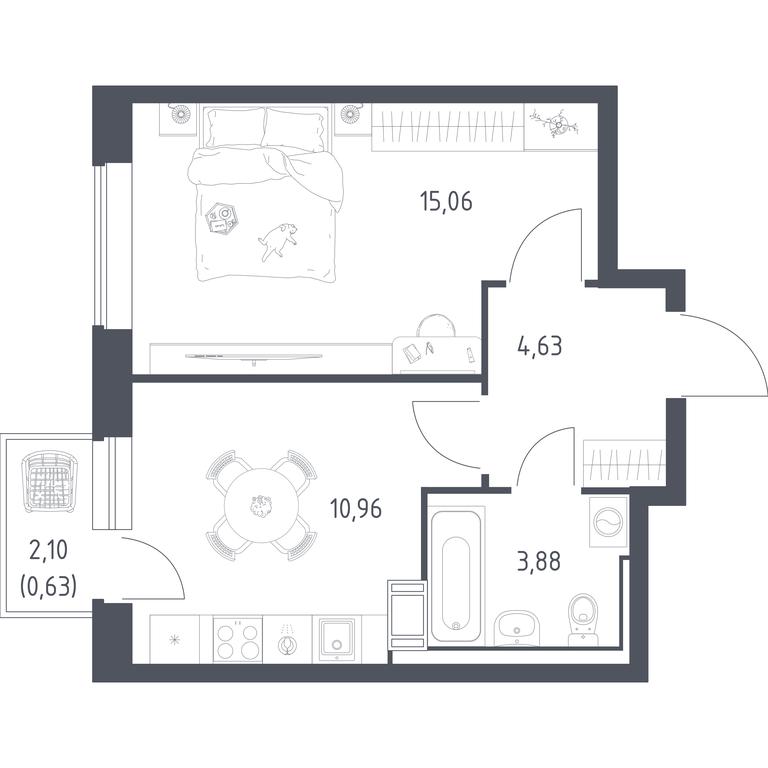 Apartment Sale, 35平方米 at Tomilino Park, 1-y kvartal, posyolok Zhilino-1, Lubertsy City District, Moscow Region, Russia #1